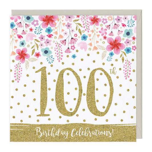 100th Birthday Celebrations Glitter Card