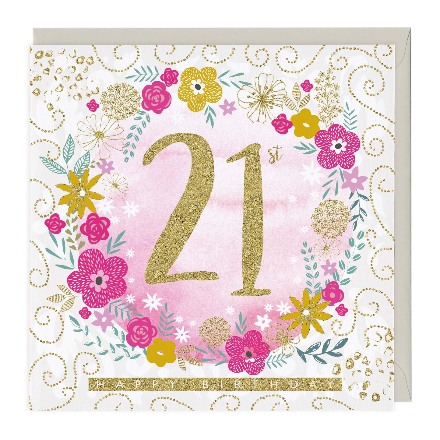 21st Happy Birthday Glitter Card