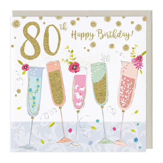 80th Happy Birthday Glitter Card