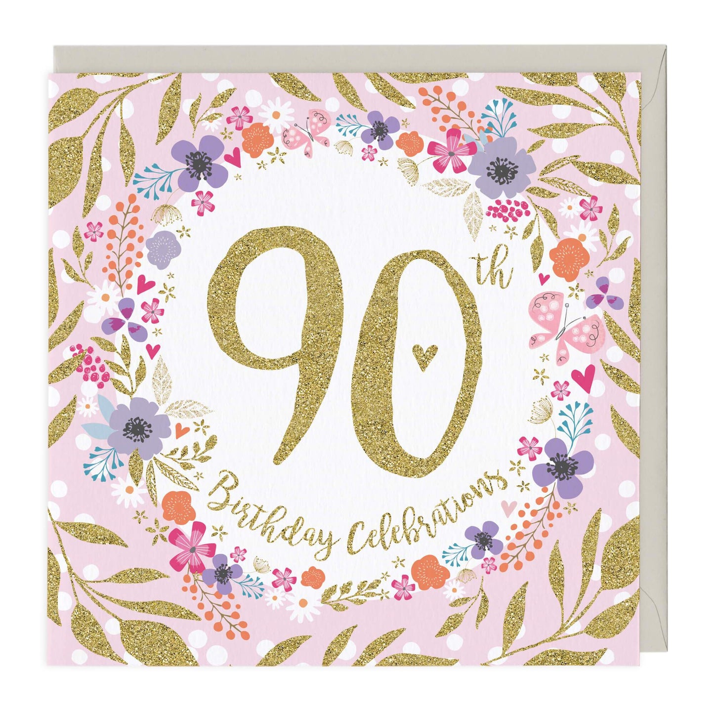 90th Birthday Celebrations Glitter Card