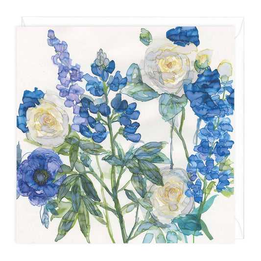 Blue Lupin & Roses Floral Art Card