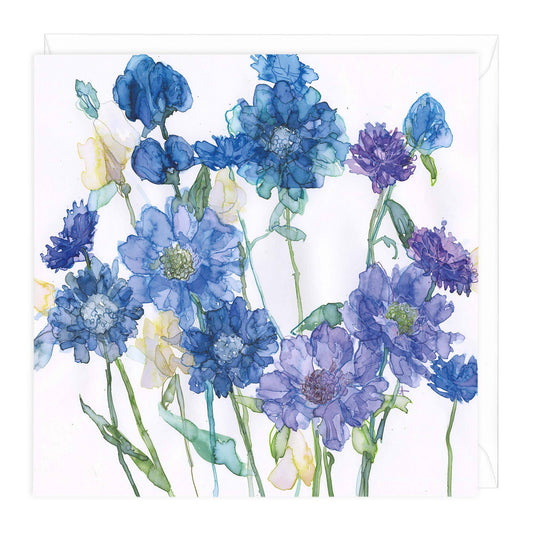 Cornflowers & Mixed Scabious Floral Art Card