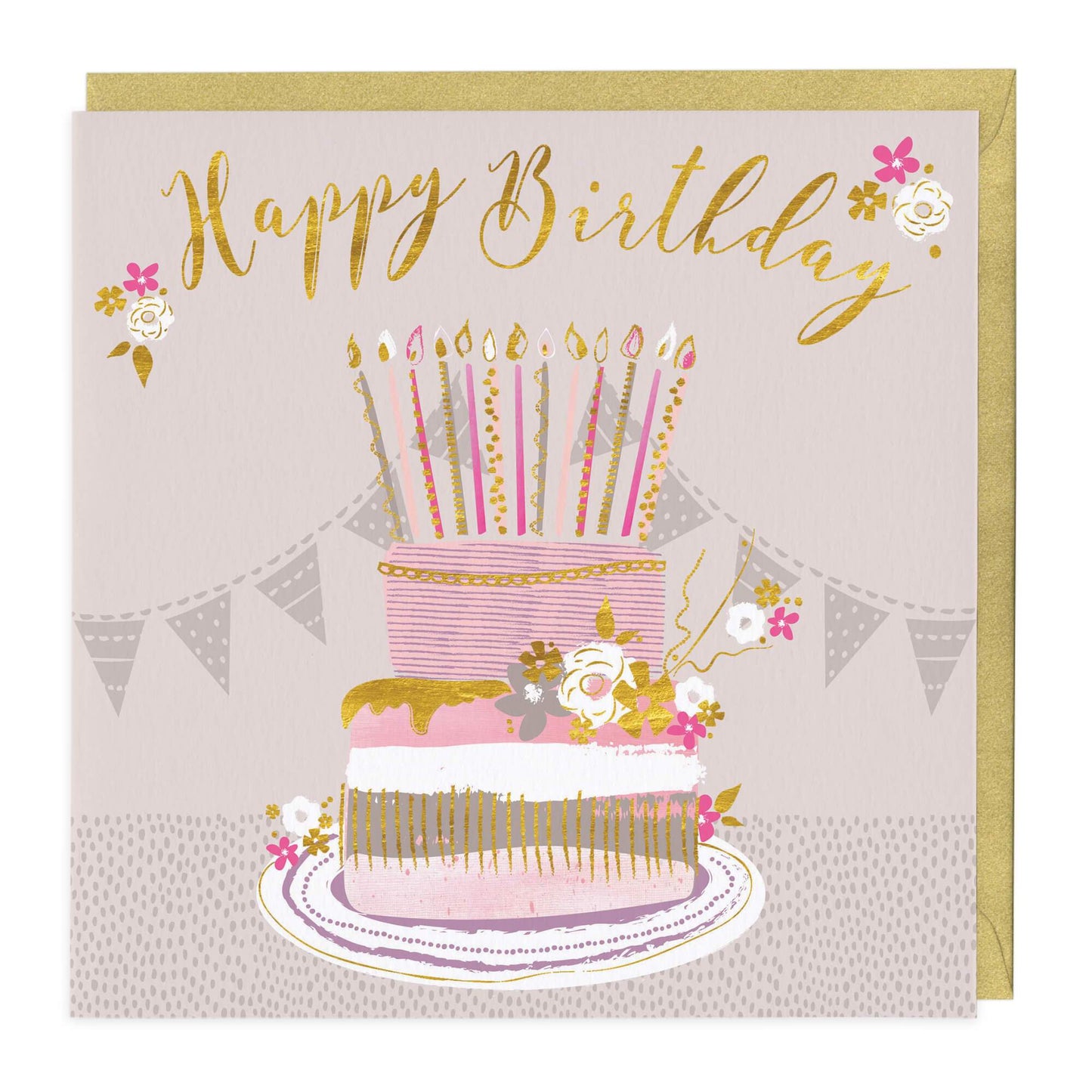 Golden Cake Birthday Card