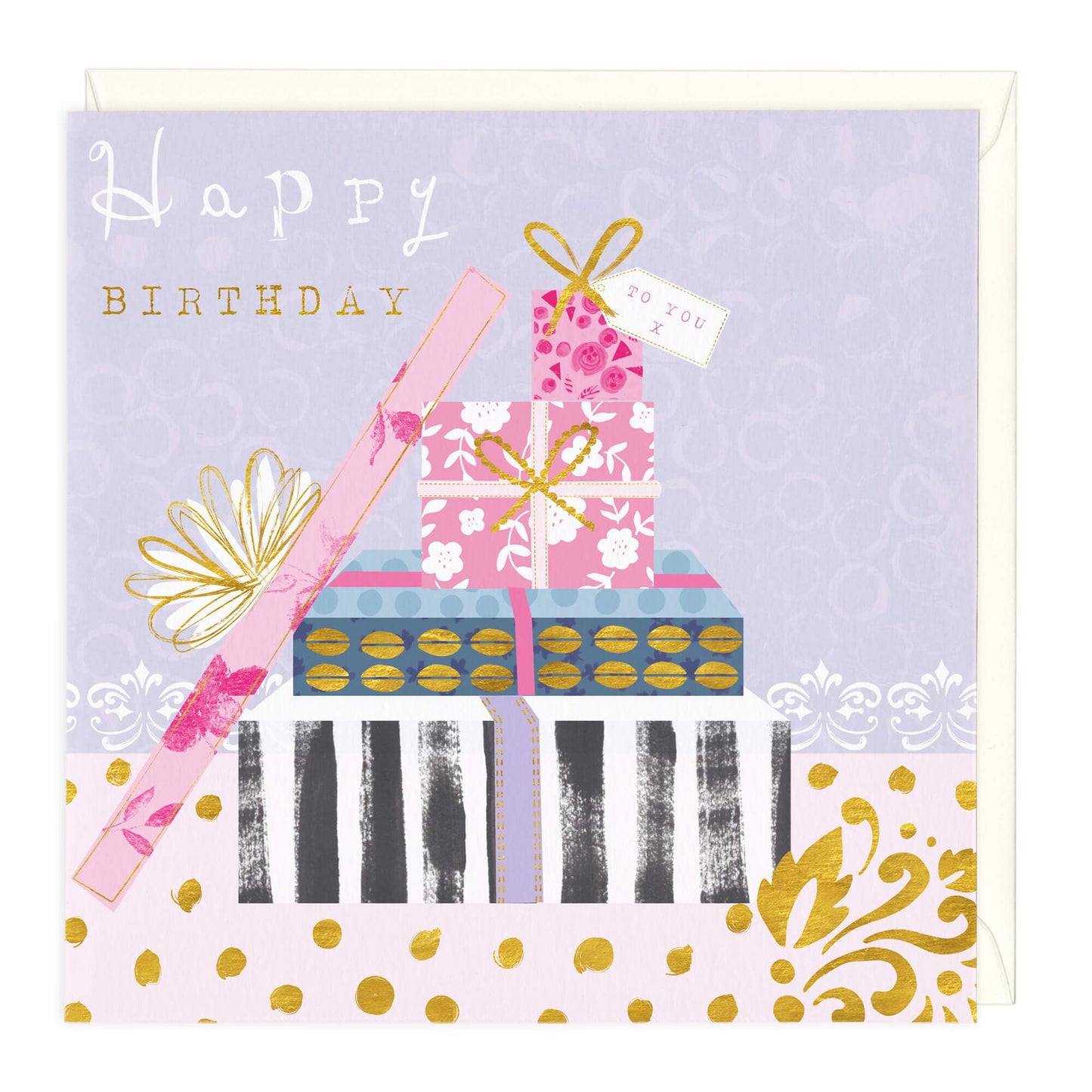 Pile of Presents Happy Birthday Card