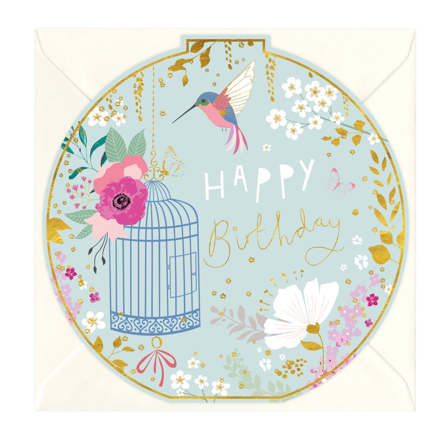 Happy Birthday Hummingbird Round Card