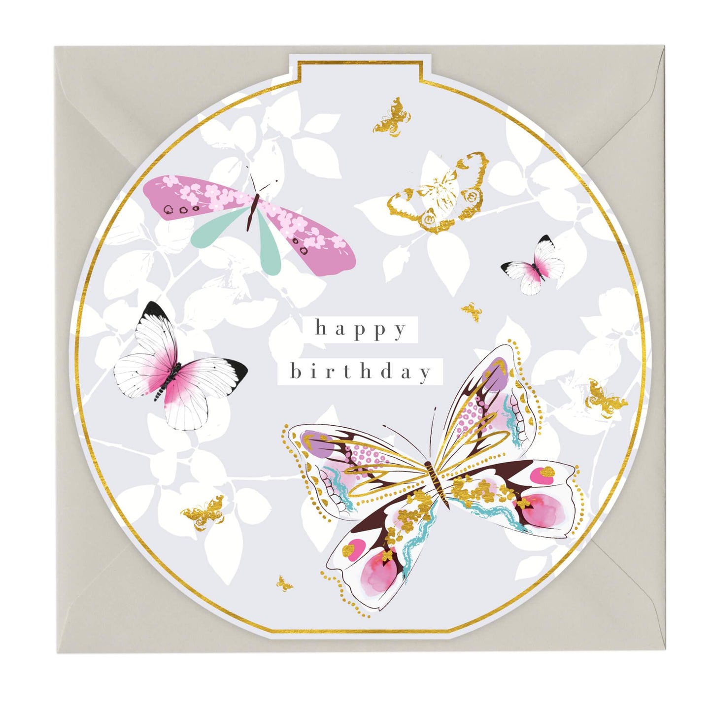 Happy Birthday Butterflies Round Card