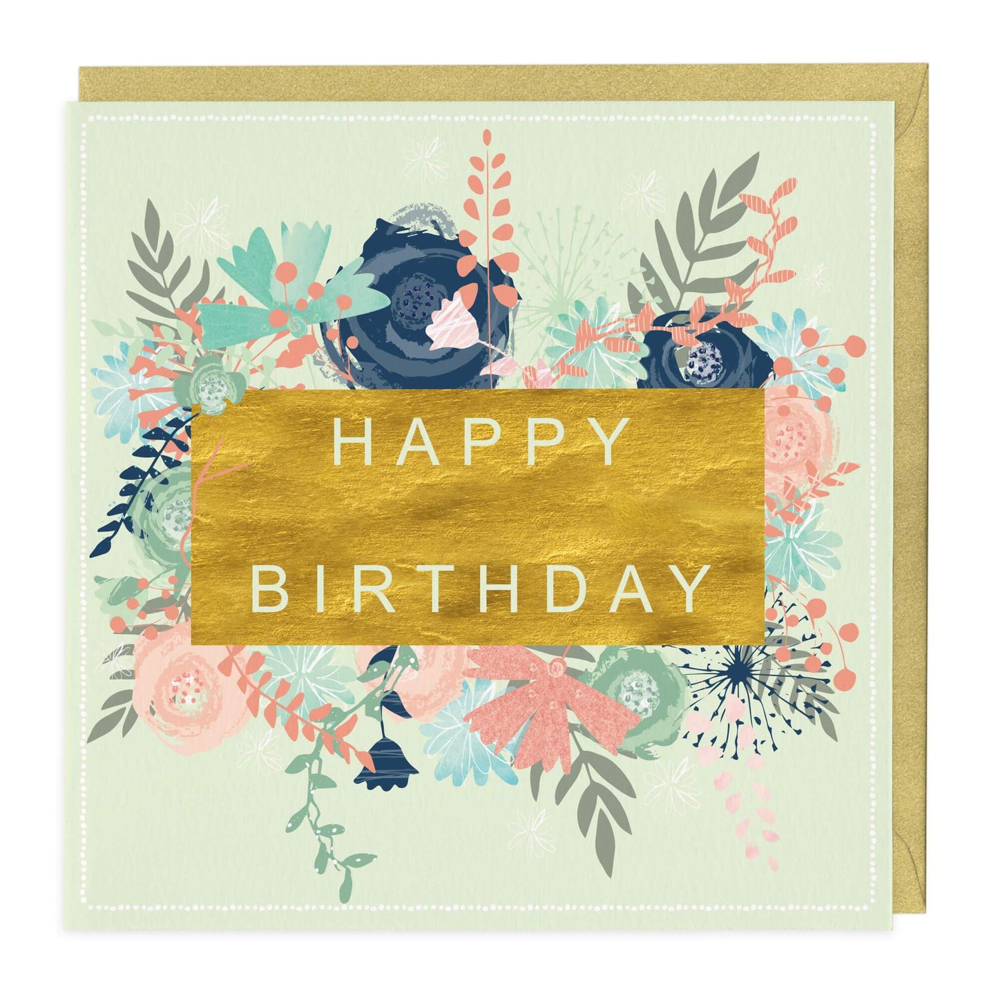 Golden Floral Happy Birthday Card