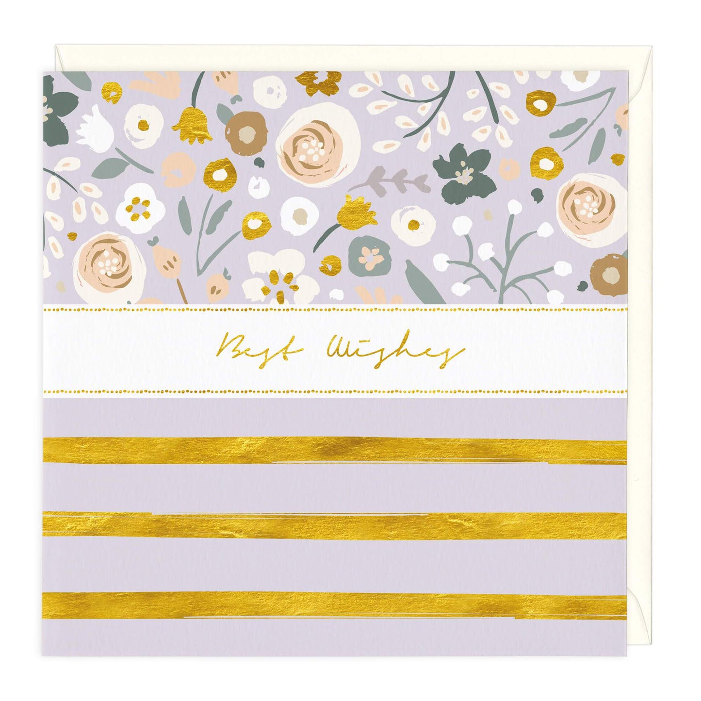 Gold Stripes Floral Best Wishes Card