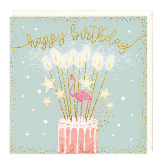 Happy Birthday Flamingo Cake Card