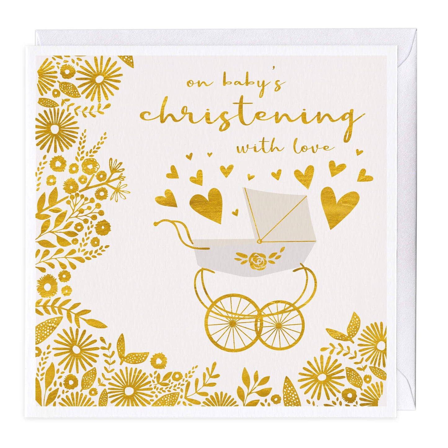 Pram & Hearts Baby's Christening Card