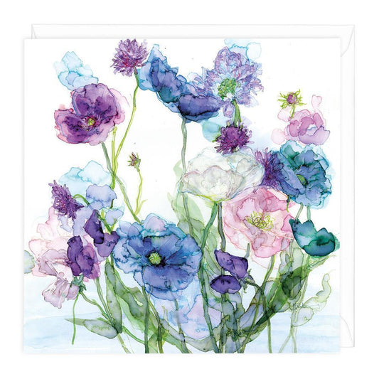 Blue Poppies & Sweetpeas Floral Card