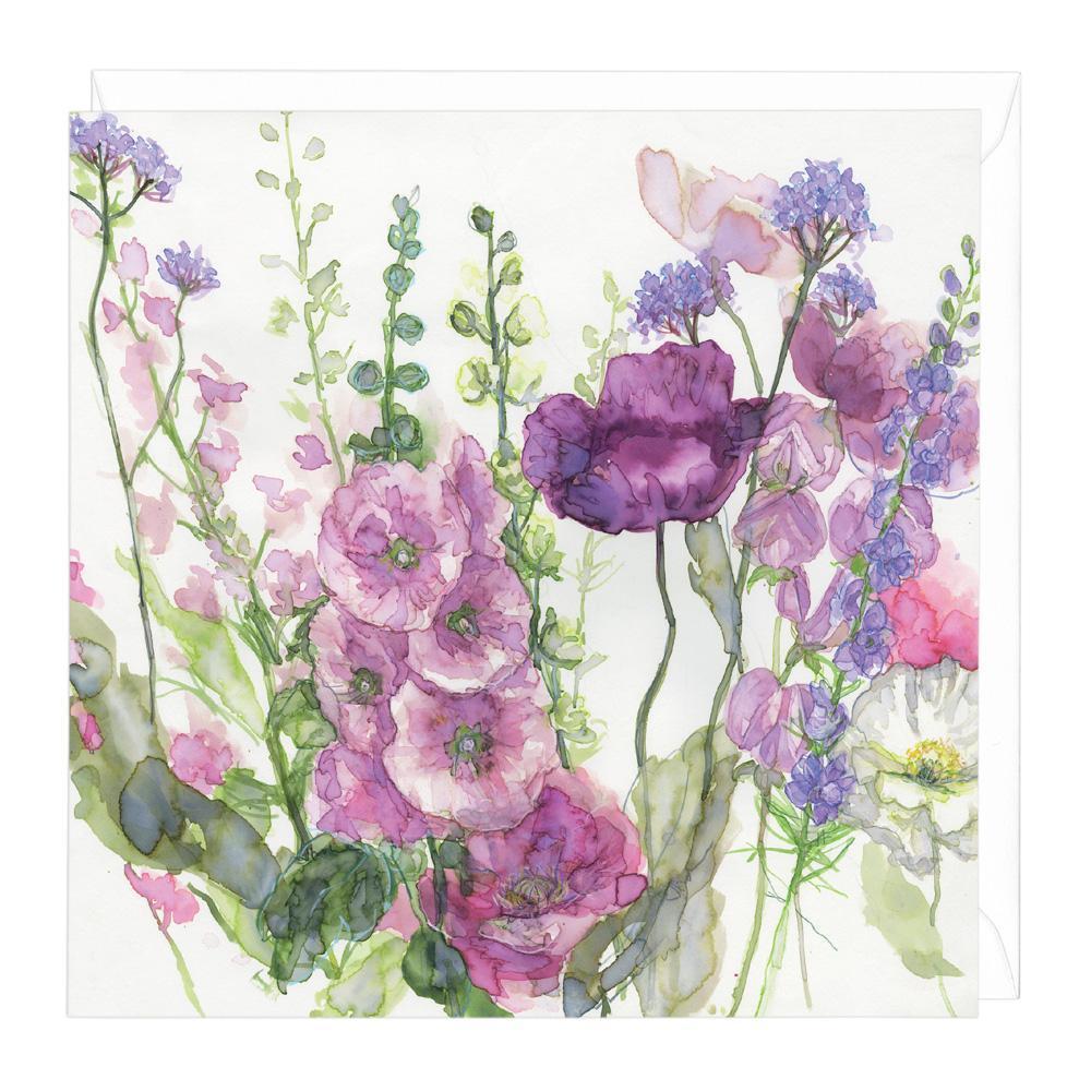 Hollyhocks & Mixed Poppies Floral Card