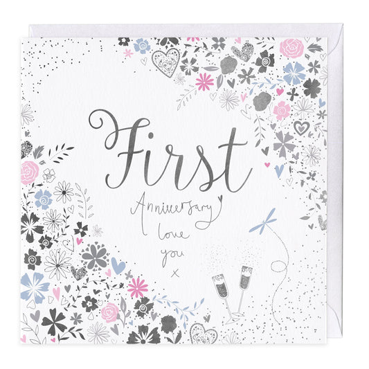 Flowers and Sparkle First Anniversary Card 