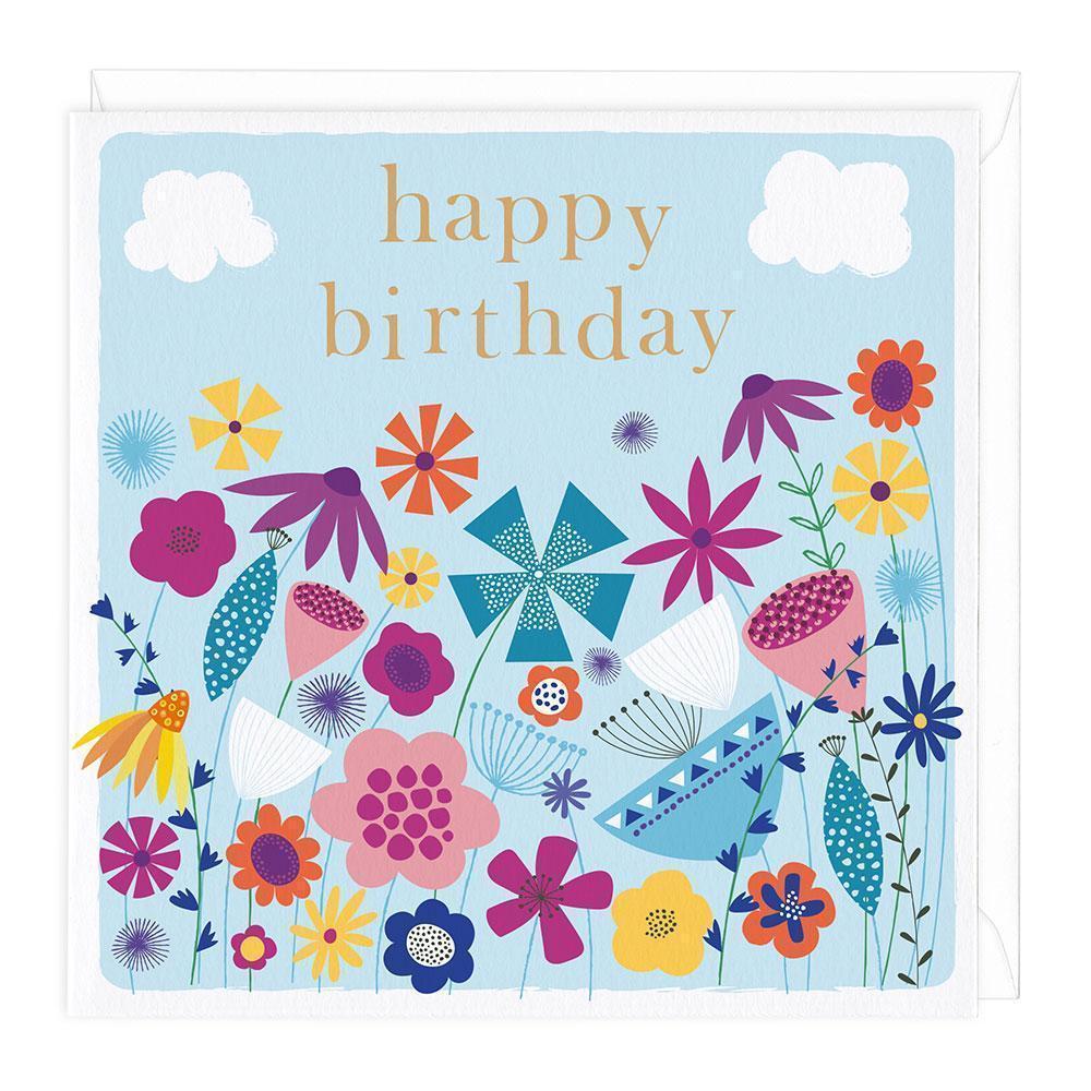 Flowers and Clouds Happy Birthday Card