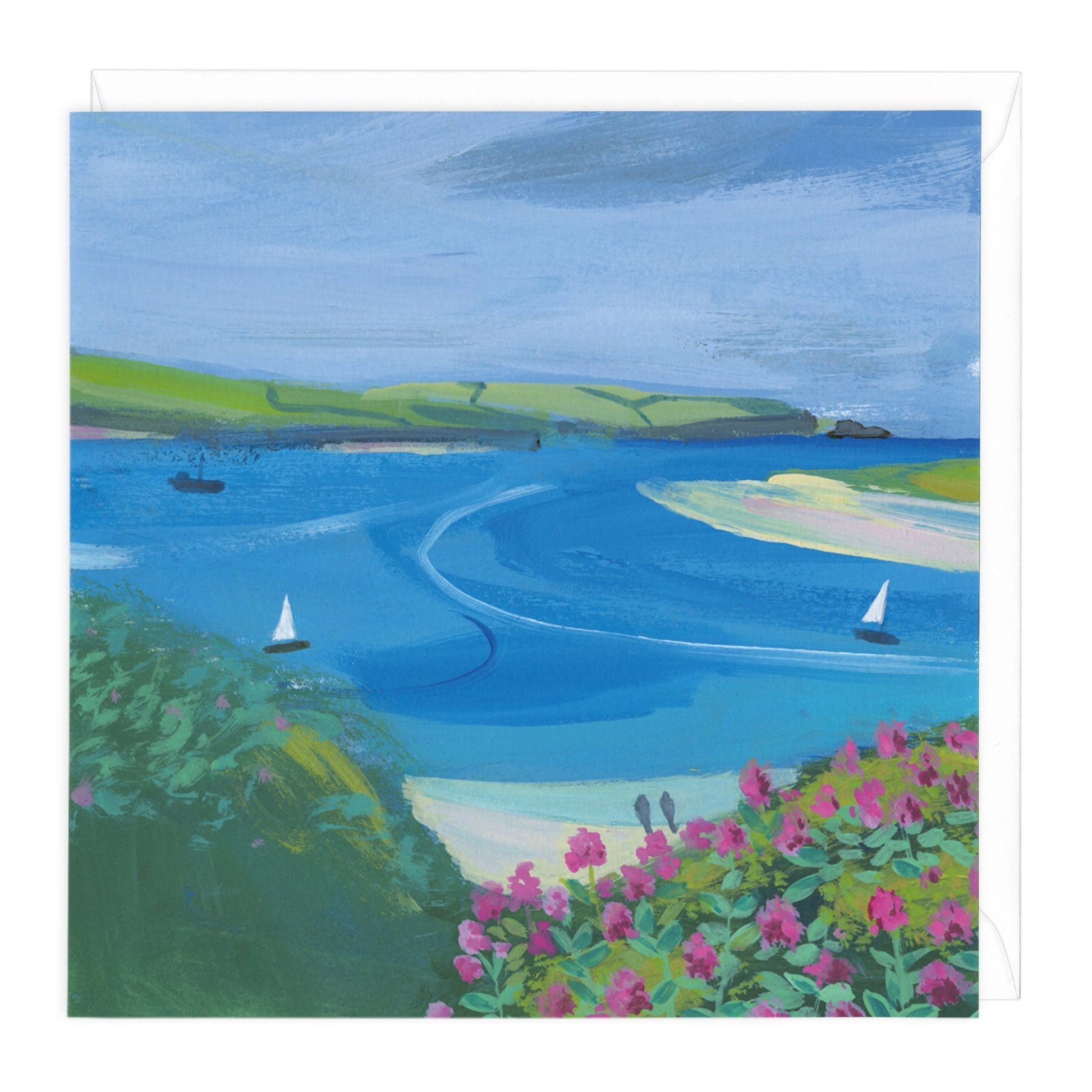 Beach Walk And Sailing Boats Art Card