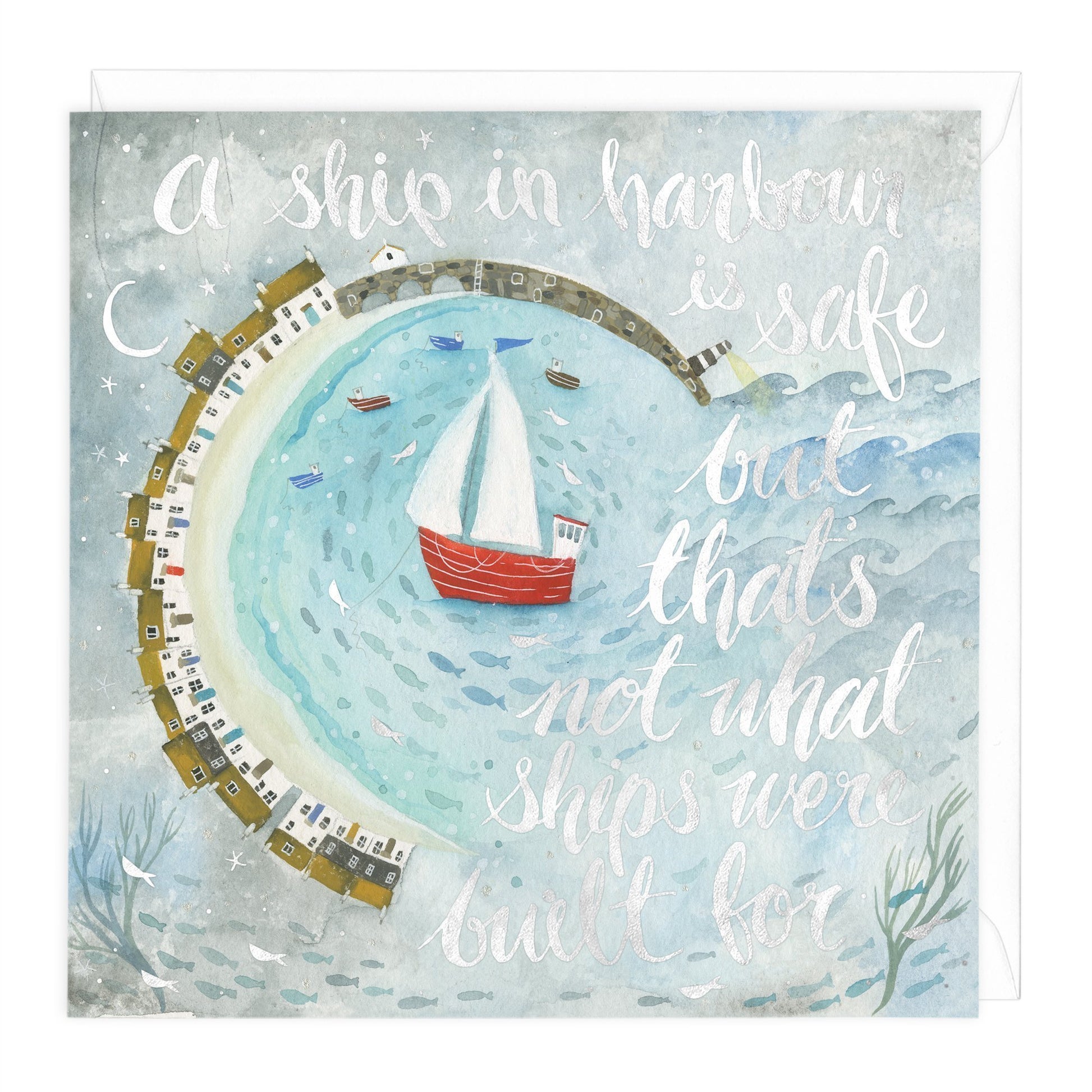 Ship In Harbour Art Card