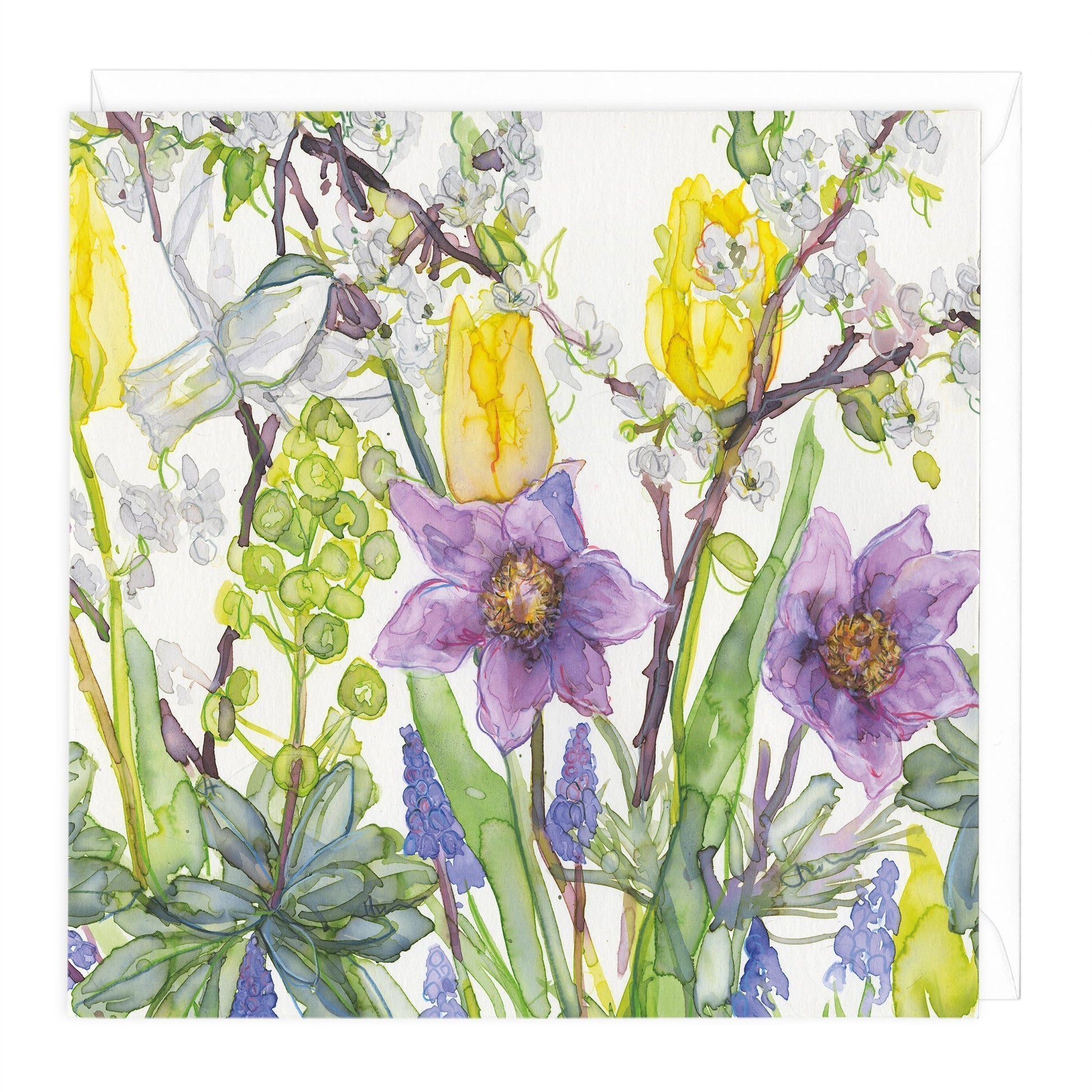 White Blossom And Tulips Floral Art Card