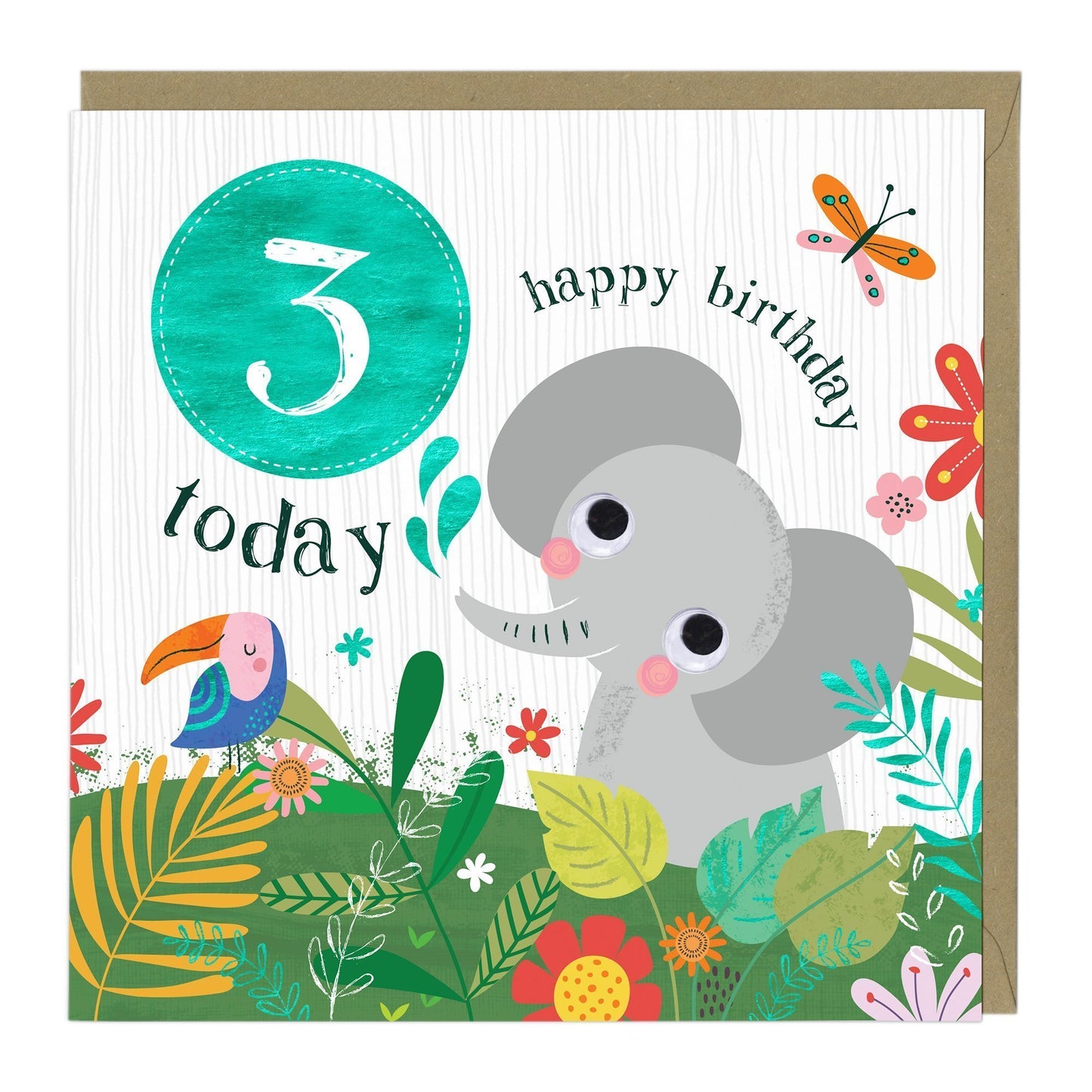 3 Today Elephant Children's Birthday Card