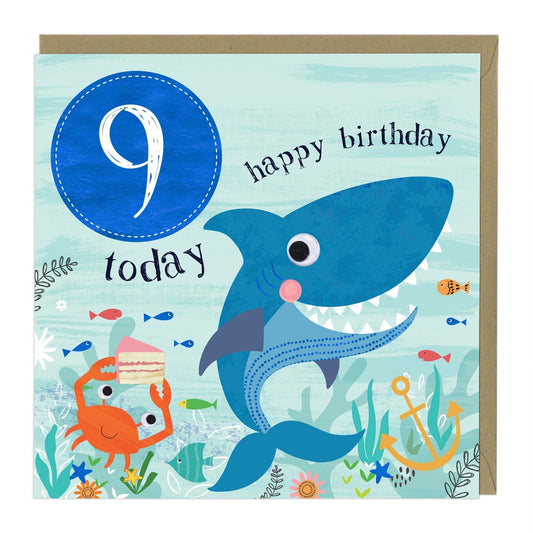 9 Today Shark Children's Birthday Card