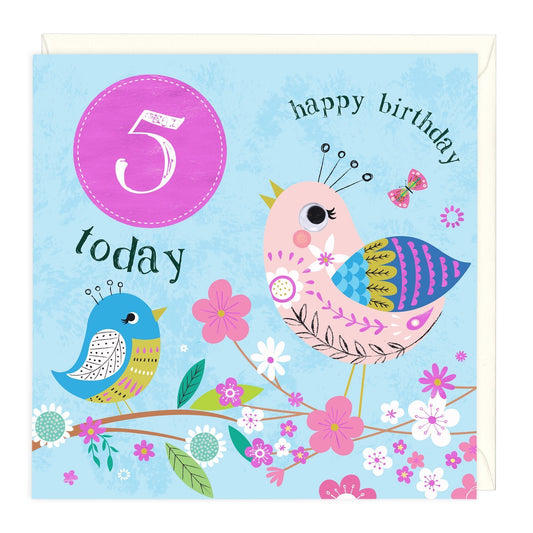 5 Today Colourful Birdies Children's Birthday Card