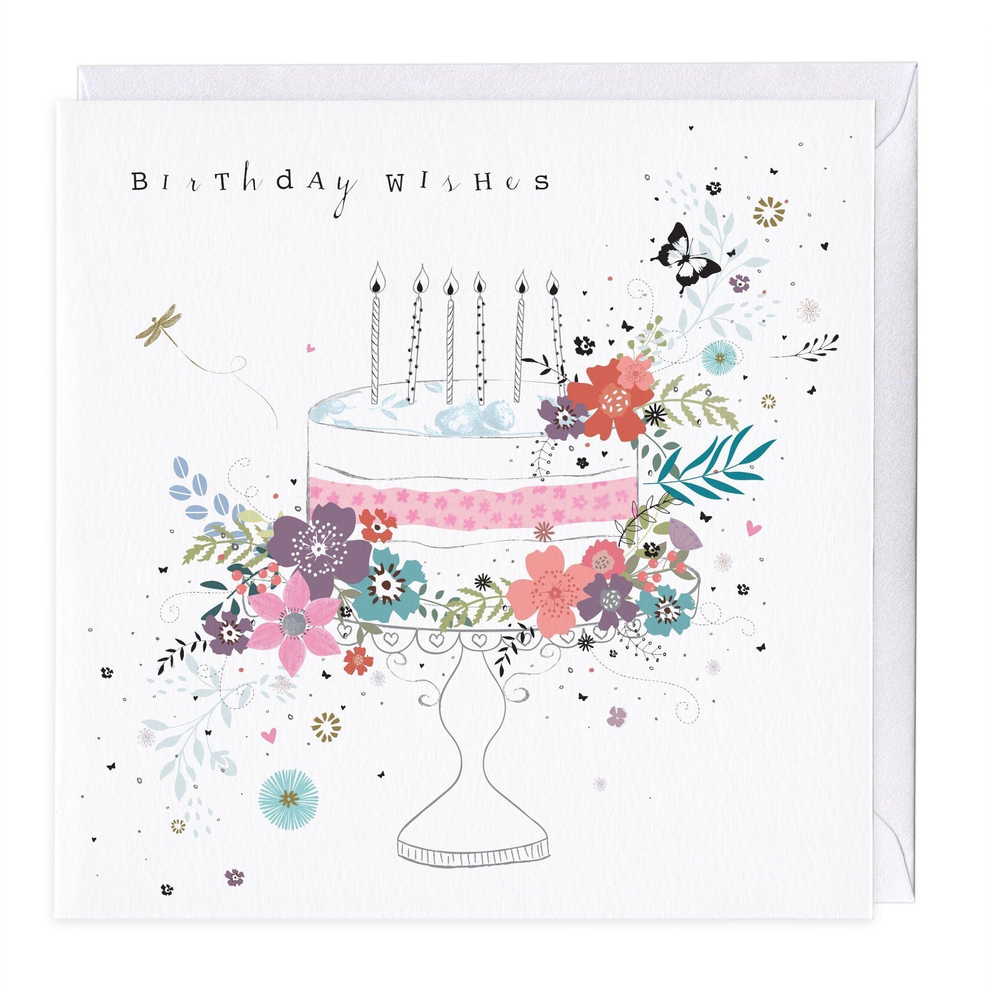 Floral Cake Birthday Wishes Card