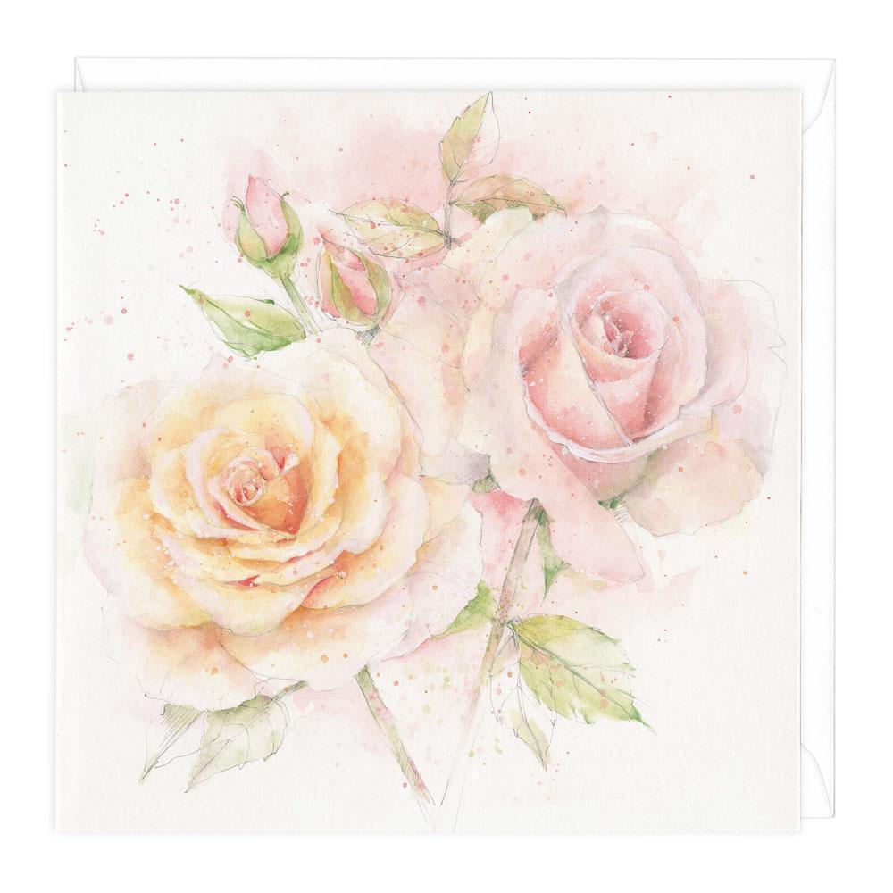 Peach Roses Floral Art Card