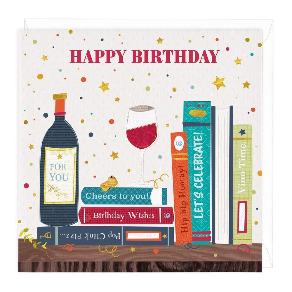 Wine & Books Birthday Card